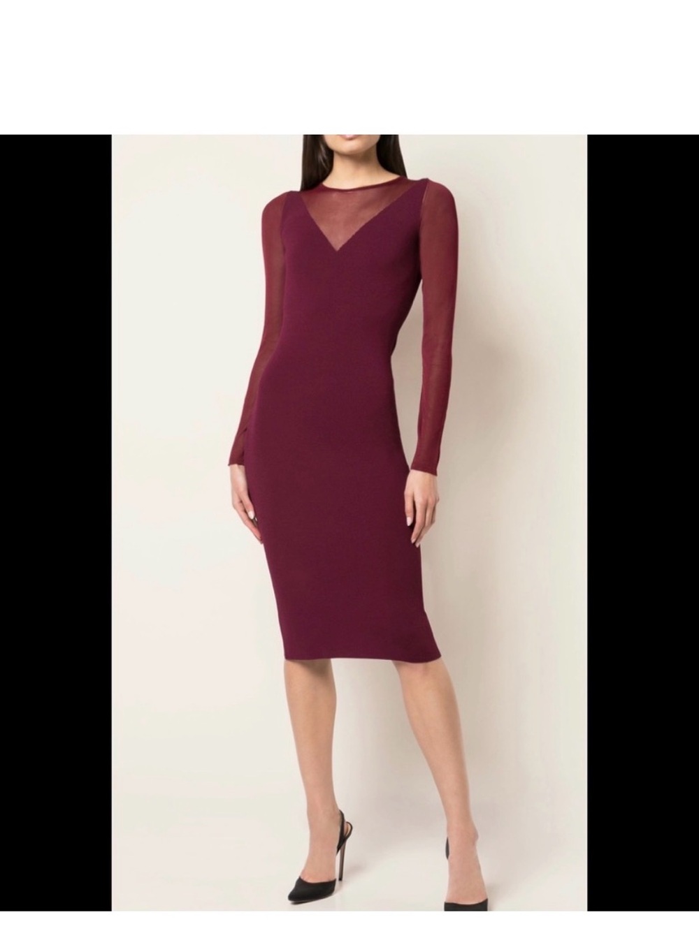 Altuzarra burgundy plum masako knit Sheer-Panel Midi Dress Large new with tags